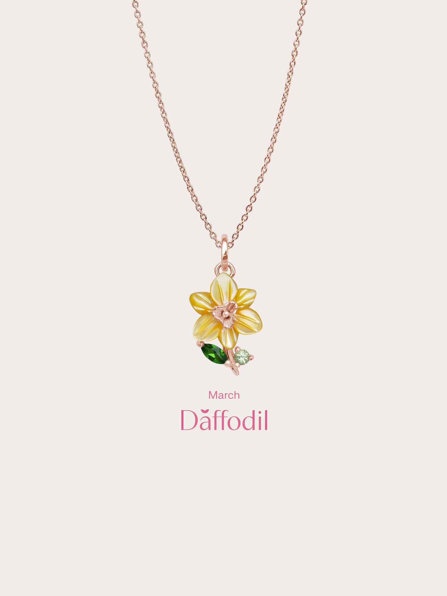 Carved Daffodil Necklace in 18k Rose Gold Vermeil from Mondays Made