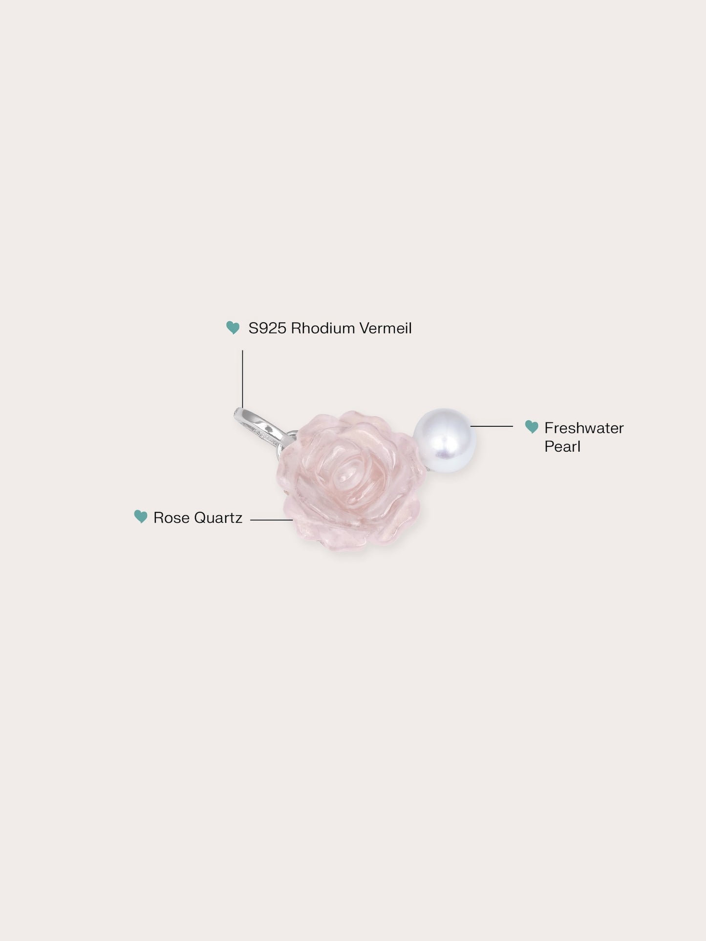 Carved Peony Charm in S925 Rhodium Vermeil from Mondays Made