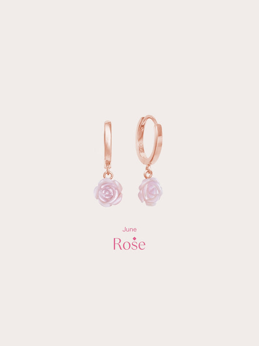 Carved Pink Rose Huggie Earrings in 18k Rose Gold Vermeil from Mondays Made