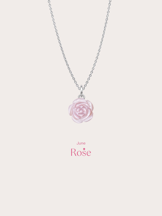 Carved Pink Rose Necklace in S925 Rhodium Vermeil from Mondays Made
