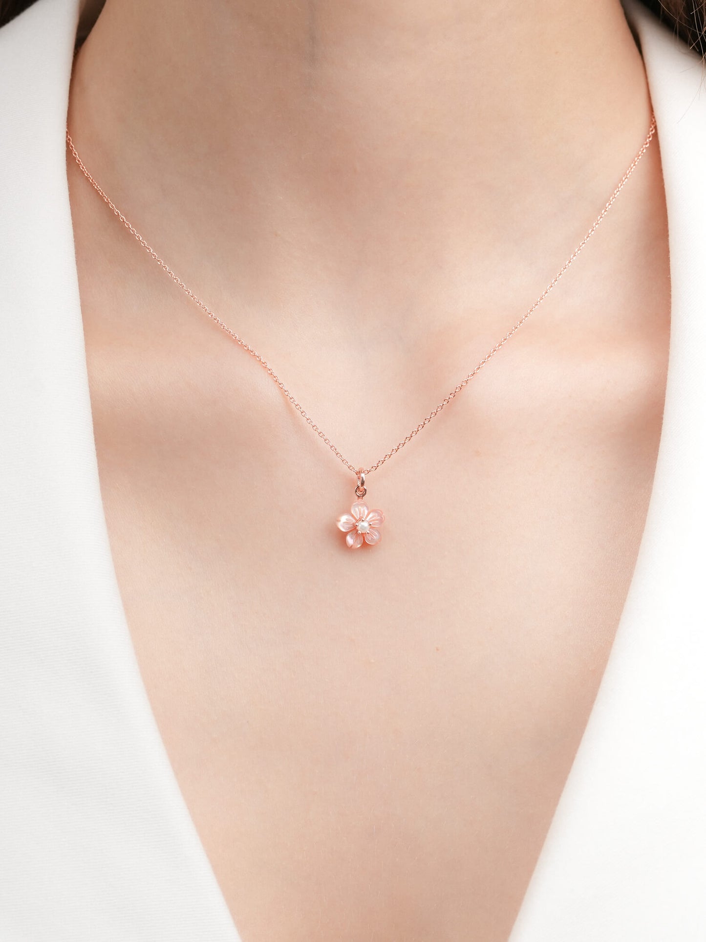 Carved Sakura Necklace in 18k Rose Gold Vermeil from Mondays Made