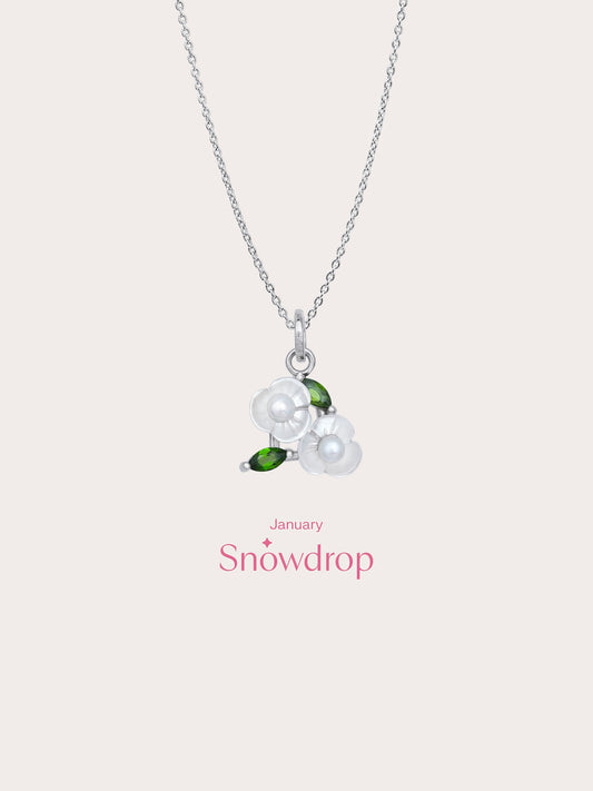 Carved Snowdrop Cluster Necklace in S925 Rhodium Vermeil from Mondays Made