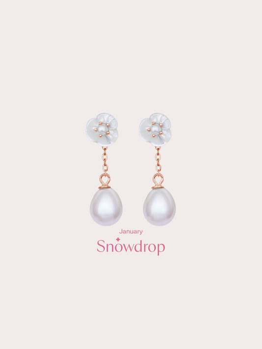 Carved Snowdrop Drop Earrings in 18k Rose Gold Vermeil from Mondays Made