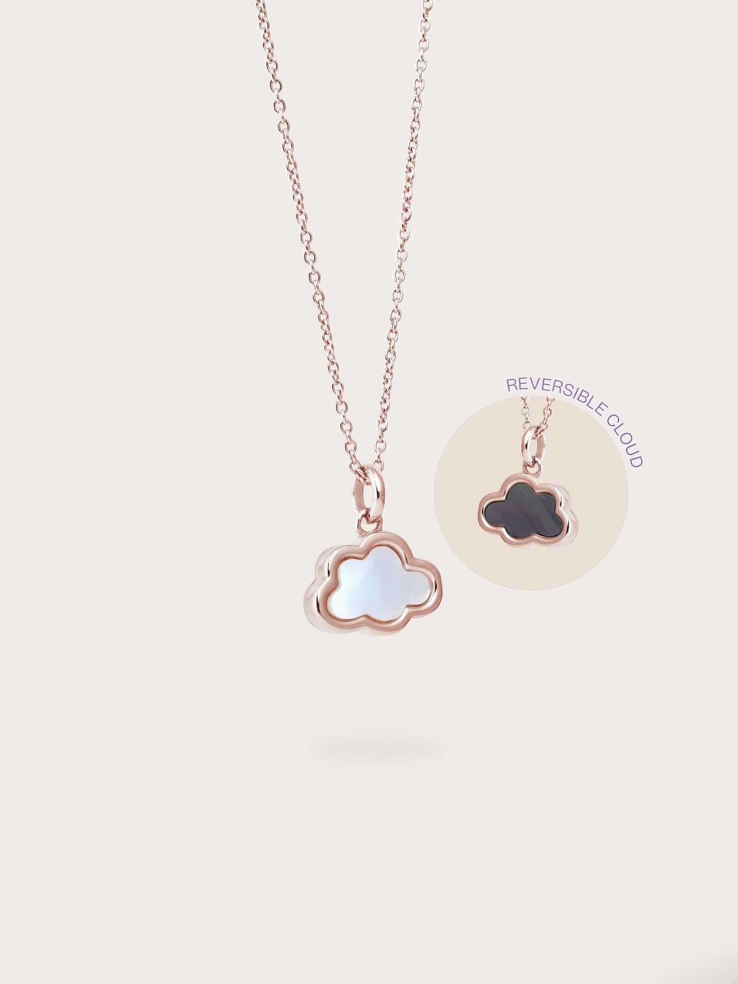 Mother of Pearl Cloud Reversible Necklace in 18k Rose Gold Vermeil from Mondays Made