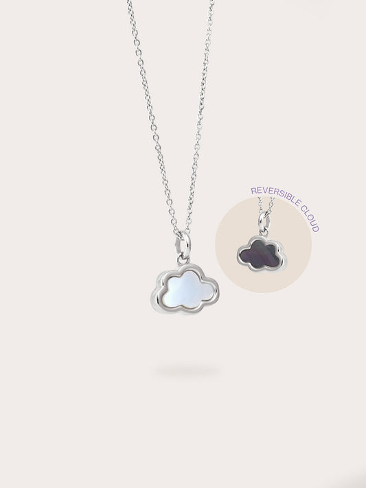 Mother of Pearl Cloud Reversible Necklace in S925 Rhodium Vermeil from Mondays Made