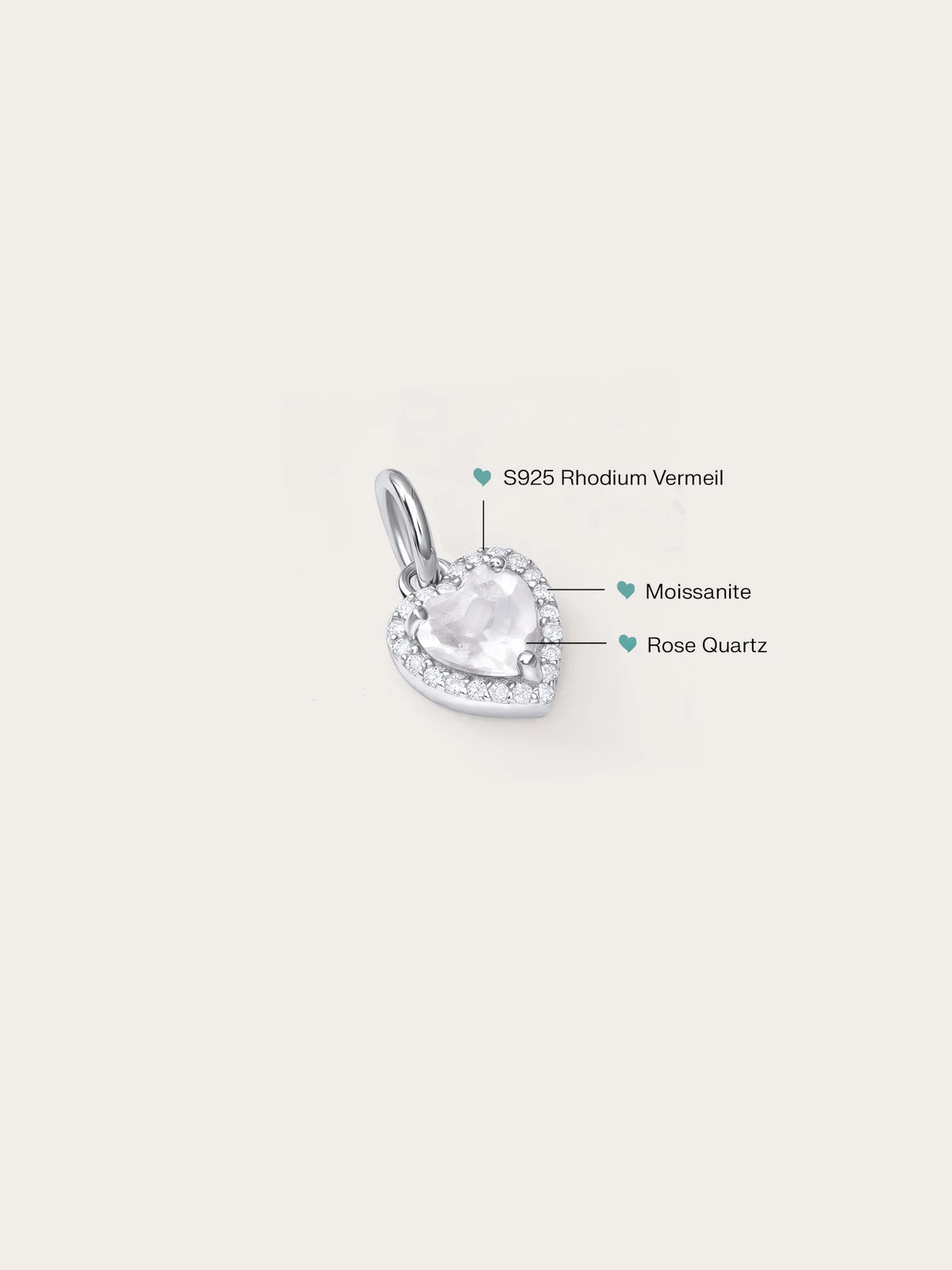 Halo Heart Charm - Rose Quartz