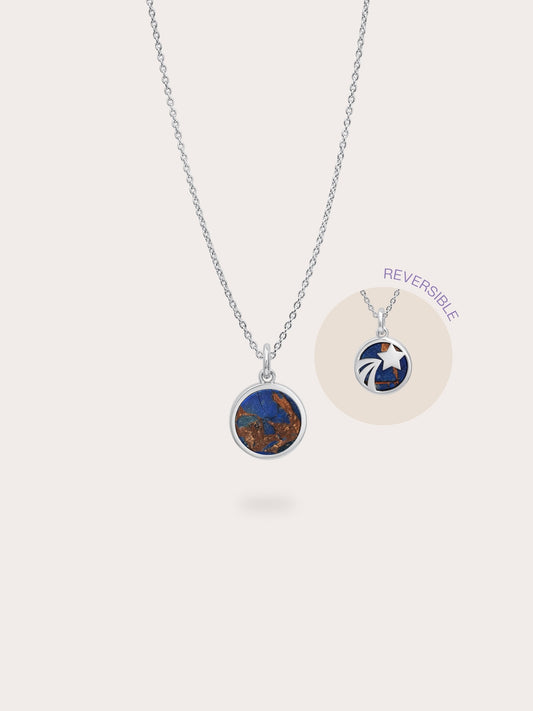 Lapis Lazuli Reversible Coin Necklace in S925 Rhodium Vermeil from Mondays Made