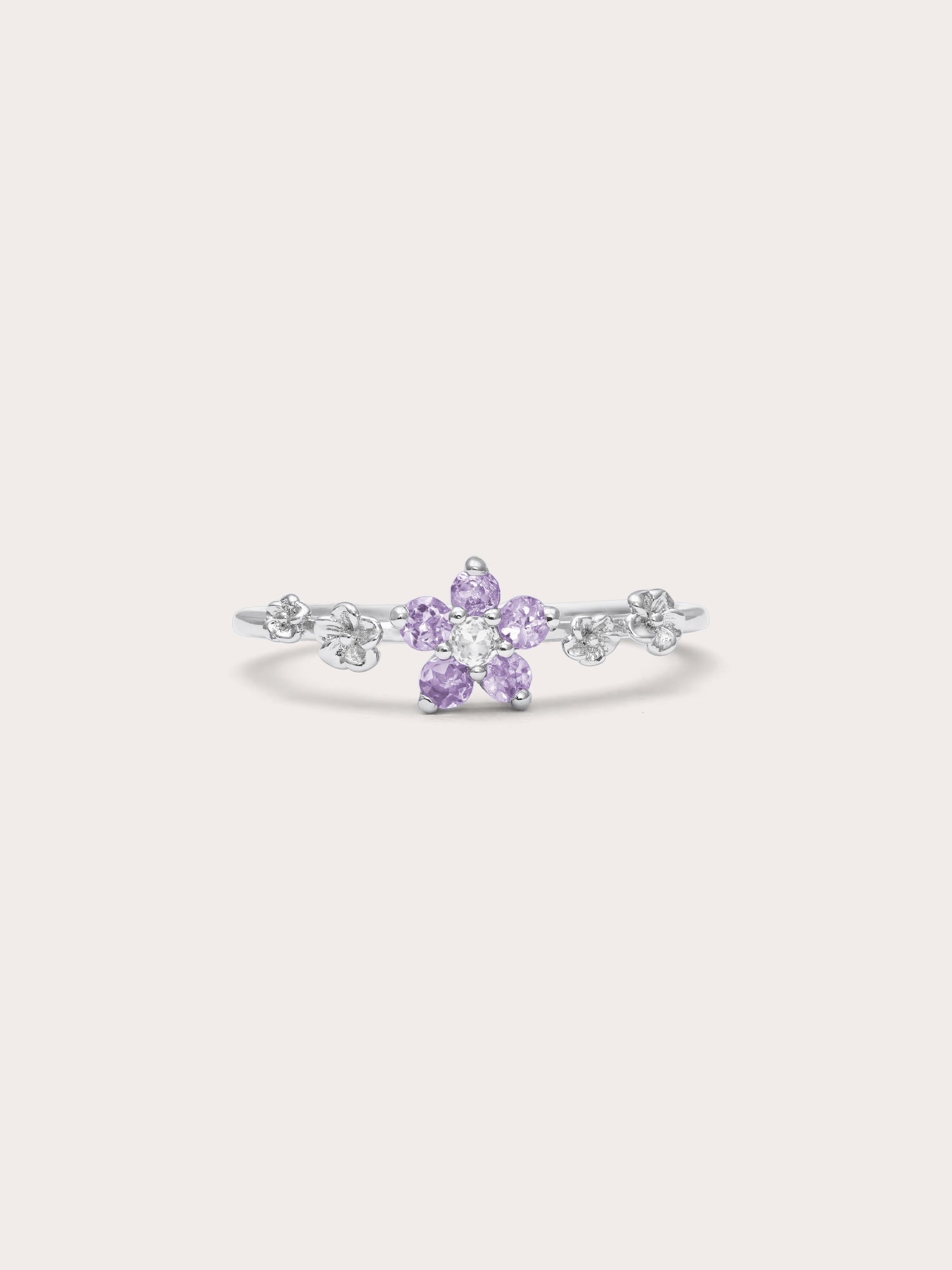 Lavender Blossom Ring - Purple Sapphire in S925 Rhodium Vermeil from Mondays Made