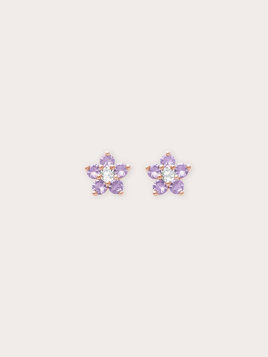 Lavender Flower Stud Earrings - Purple Sapphire in 18k Rose Gold Vermeil Pair from Mondays Made