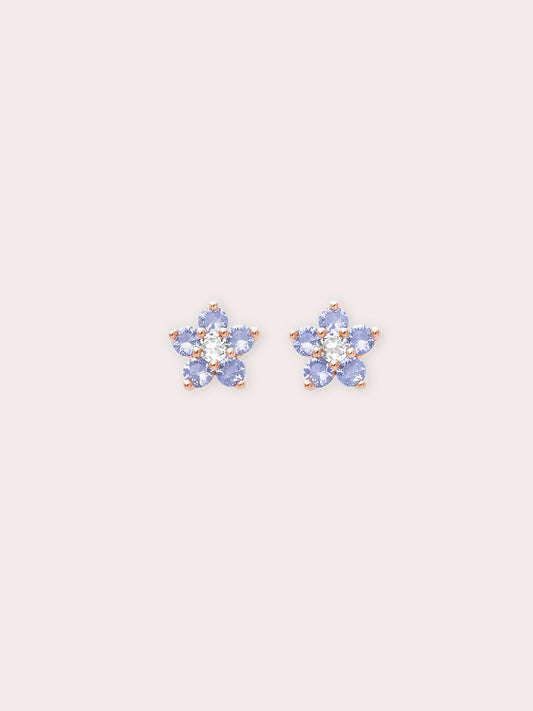 Periwinkle Flower Stud Earrings - Tanzanite in 18k Rose Gold Vermeil Pair from Mondays Made
