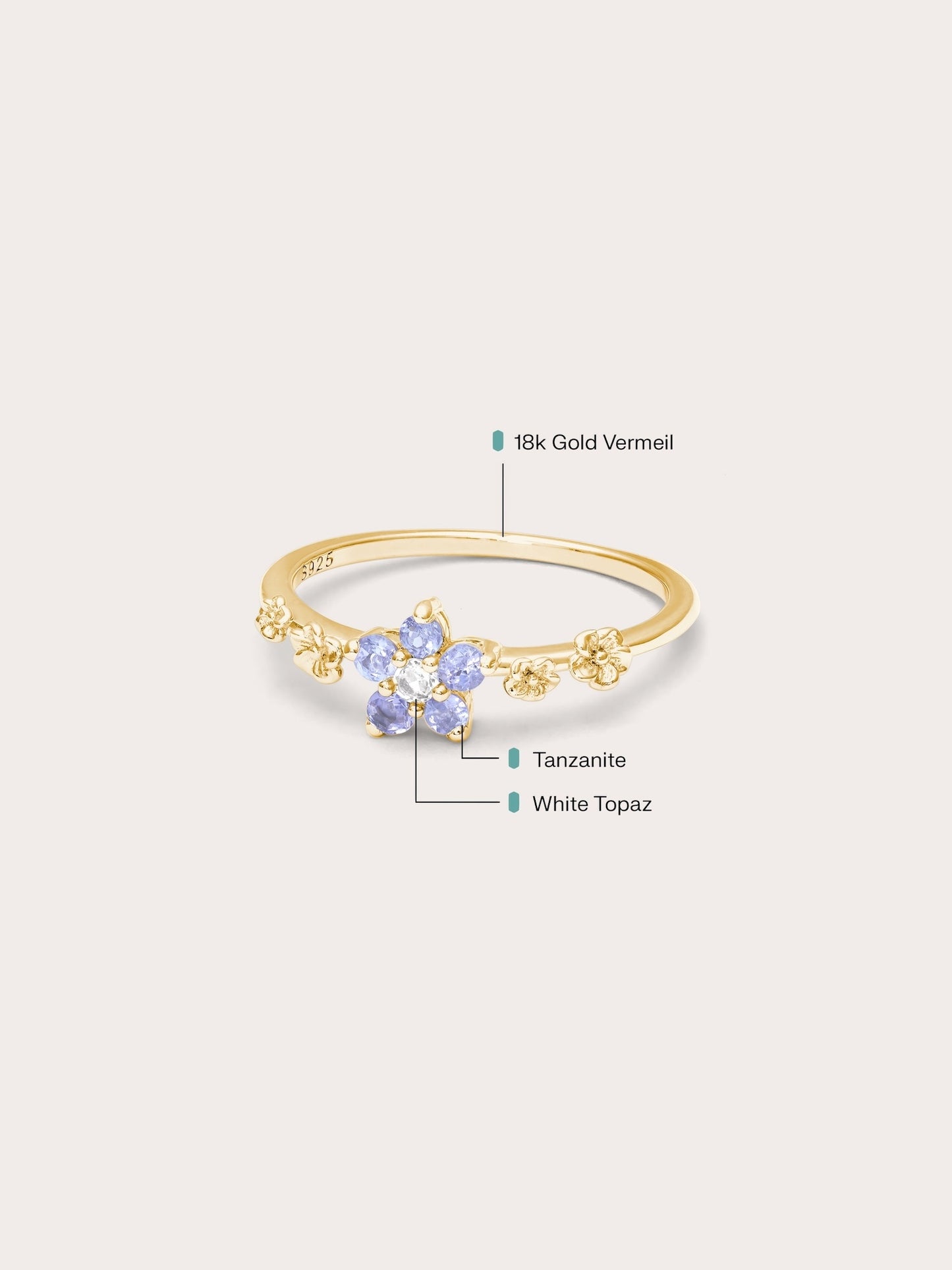 Periwinkle Blossom Ring - Tanzanite in 18k Gold Vermeil from Mondays Made