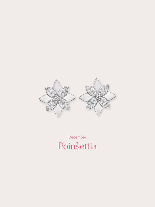 Poinsettia Stud Earrings in S925 Rhodium Vermeil from Mondays Made