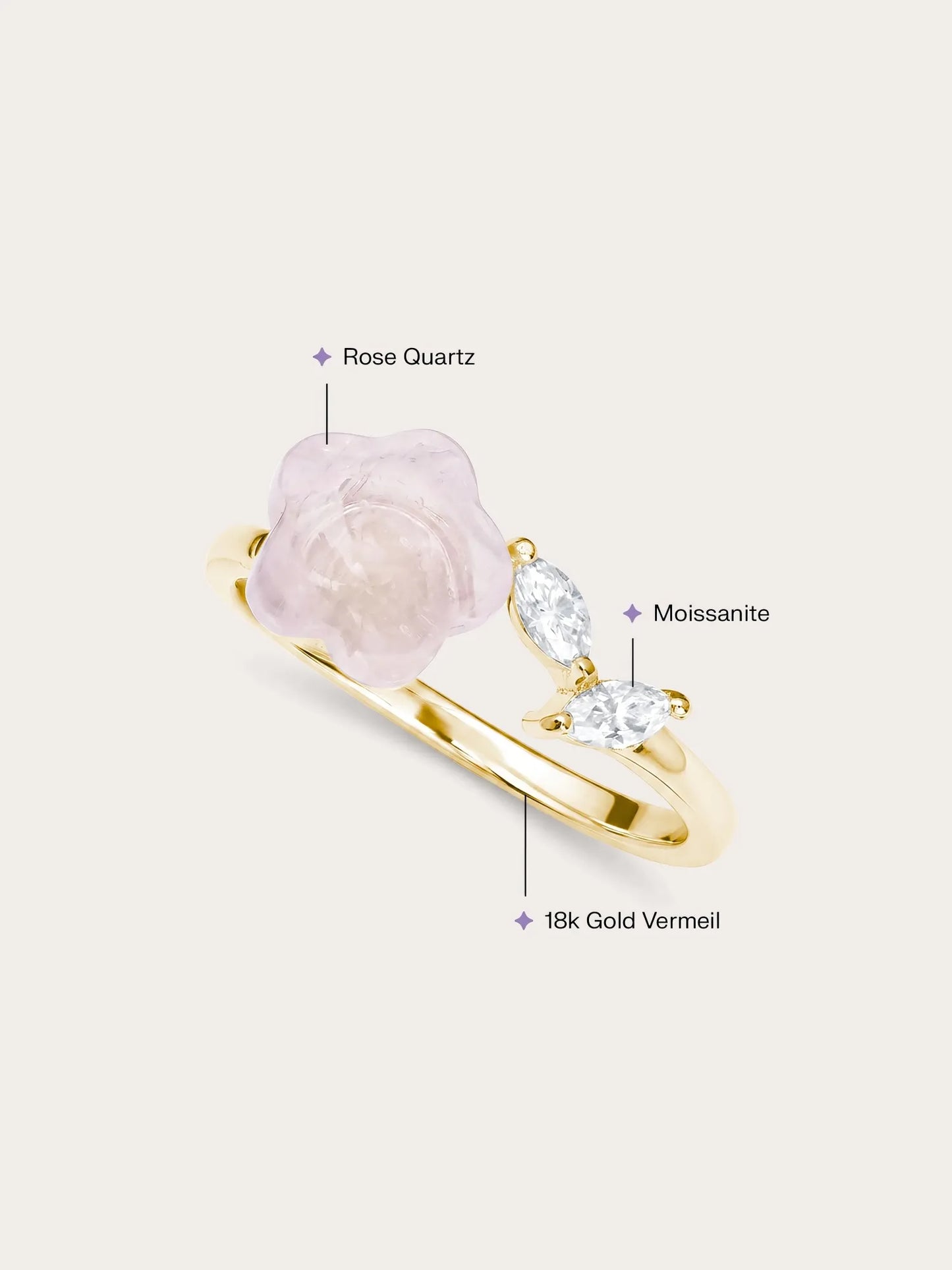 Puffy Flower Open Ring – Rose Quartz