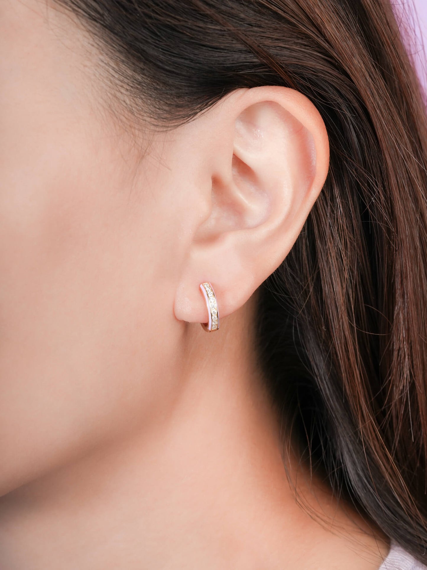 Purple Enamel Moissanite Huggie Earrings - Reversible in 18k Gold Vermeil from Mondays Made