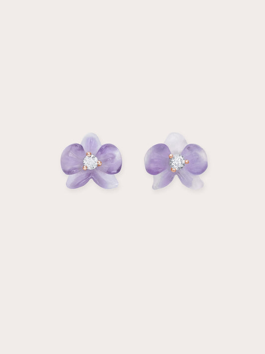 Purple Orchid Stud Earrings in 18k Rose Gold Vermeil from Mondays Made