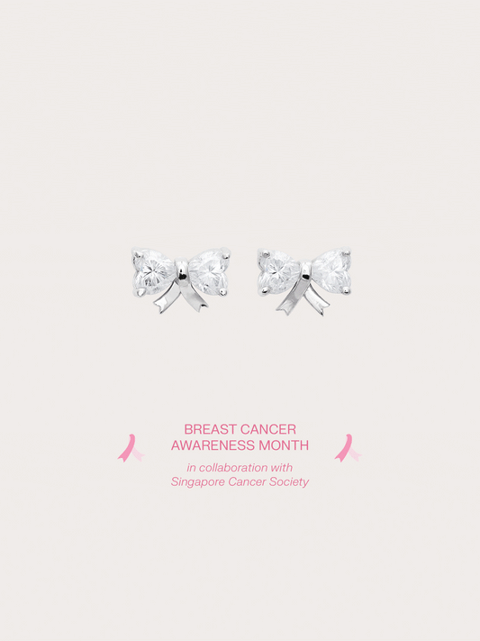 Ribbon Bow Heart Moissanite Dangle Earrings in S925 Rhodium Vermeil from Mondays Made x SCS