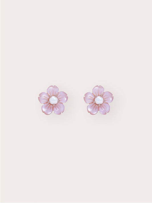 Carved Sakura Stud Earrings in 18k Rose Gold Vermeil from Mondays Made