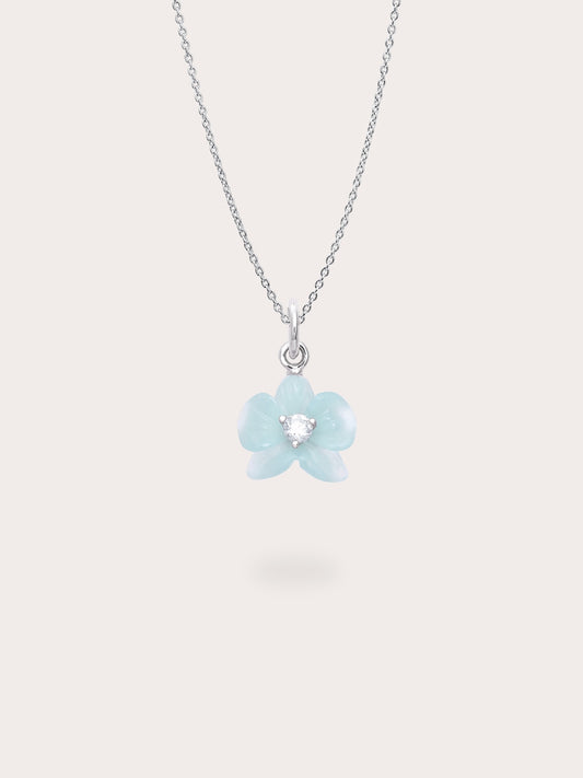 Sky Blue Orchid Necklace in S925 Rhodium Vermeil from Mondays Made