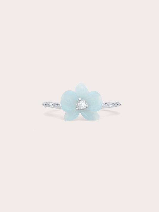 Sky Blue Orchid Ring in S925 Rhodium Vermeil from Mondays Made