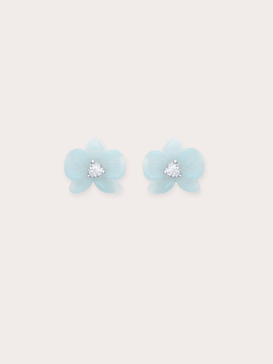 Sky Blue Orchid Stud Earrings in S925 Rhodium Vermeil from Mondays Made