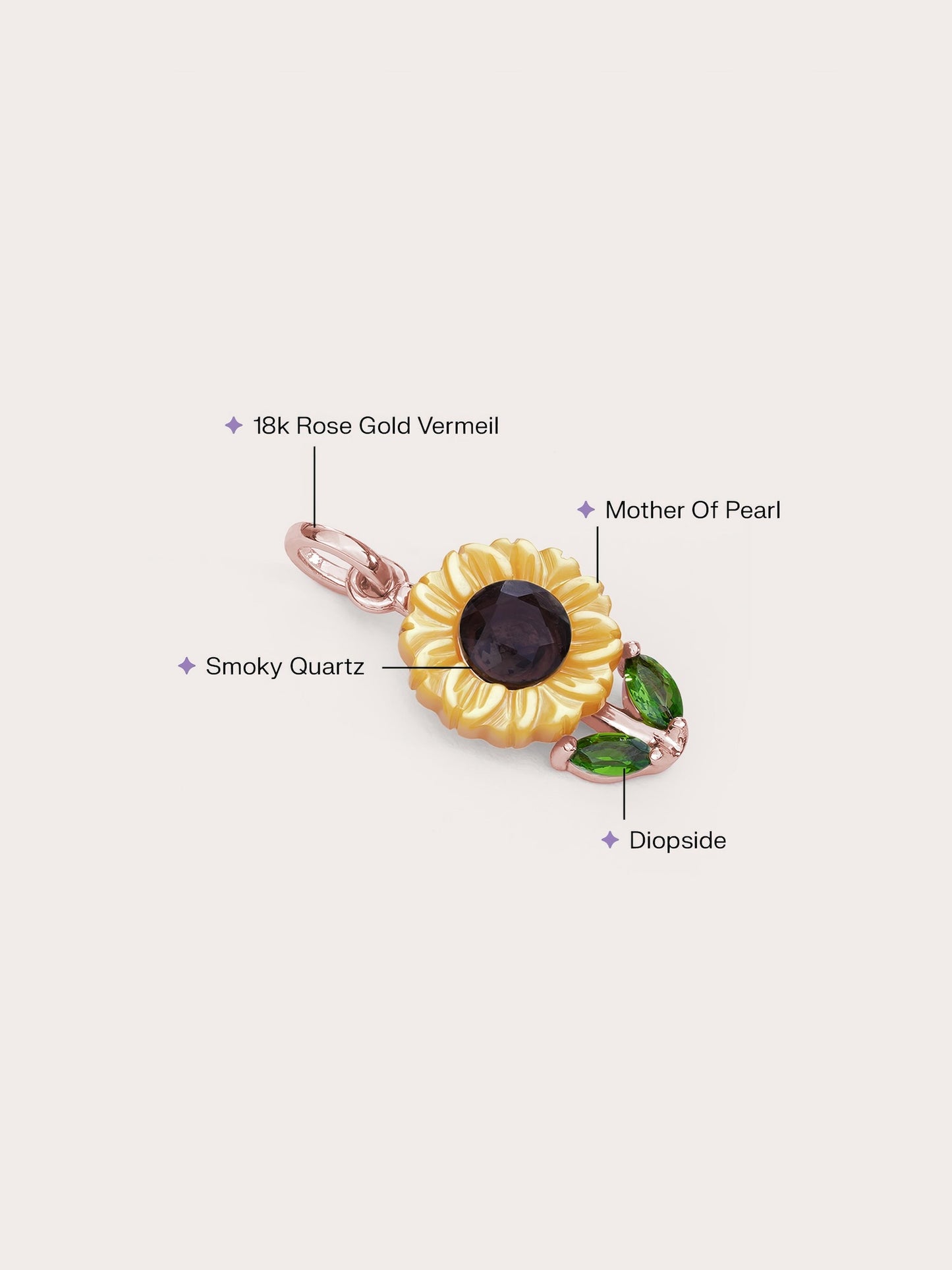 Carved Sunflower Charm in 18k Rose Gold Vermeil from Mondays Made