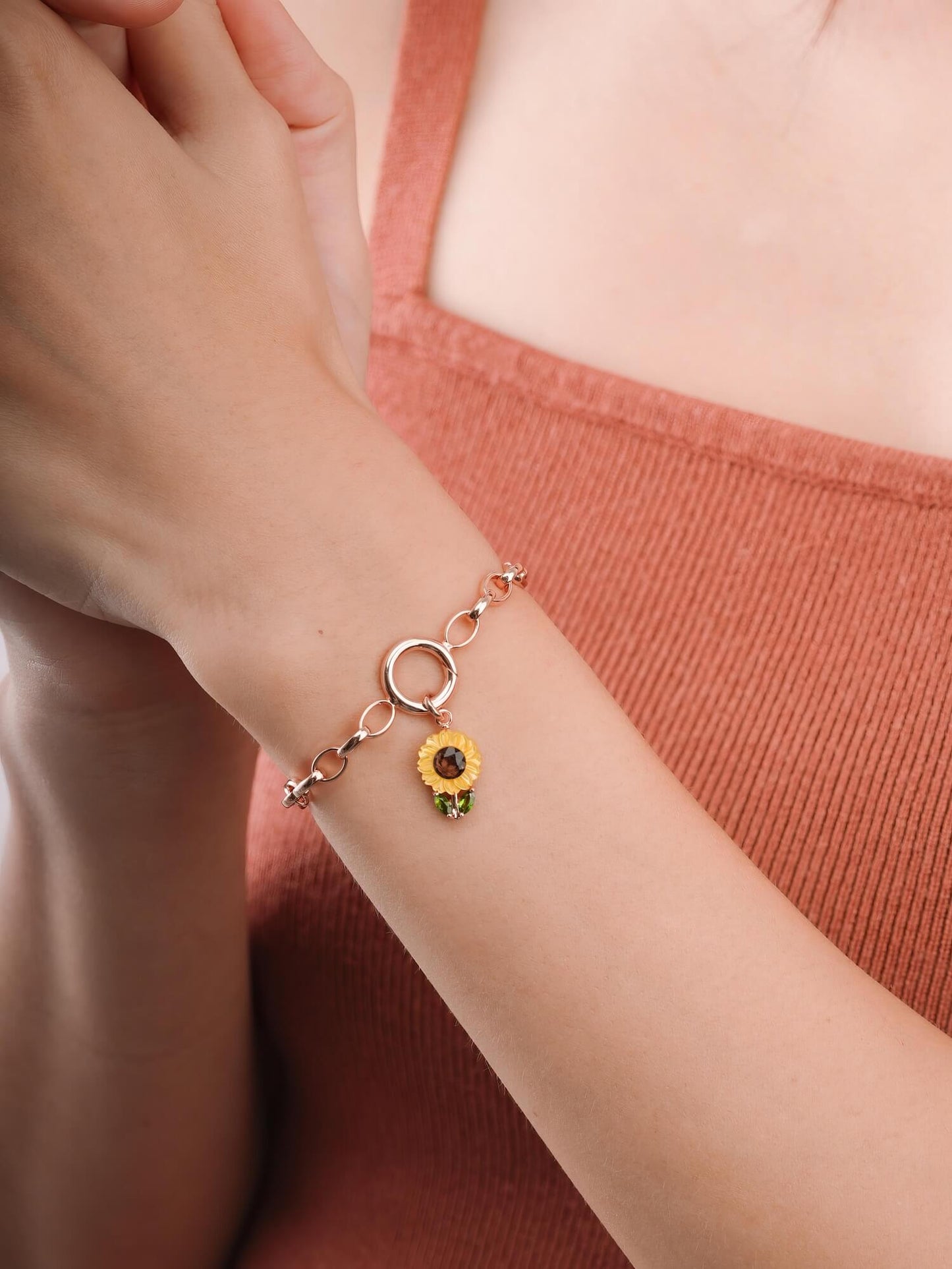 Carved Sunflower Charm in 18k Rose Gold Vermeil from Mondays Made
