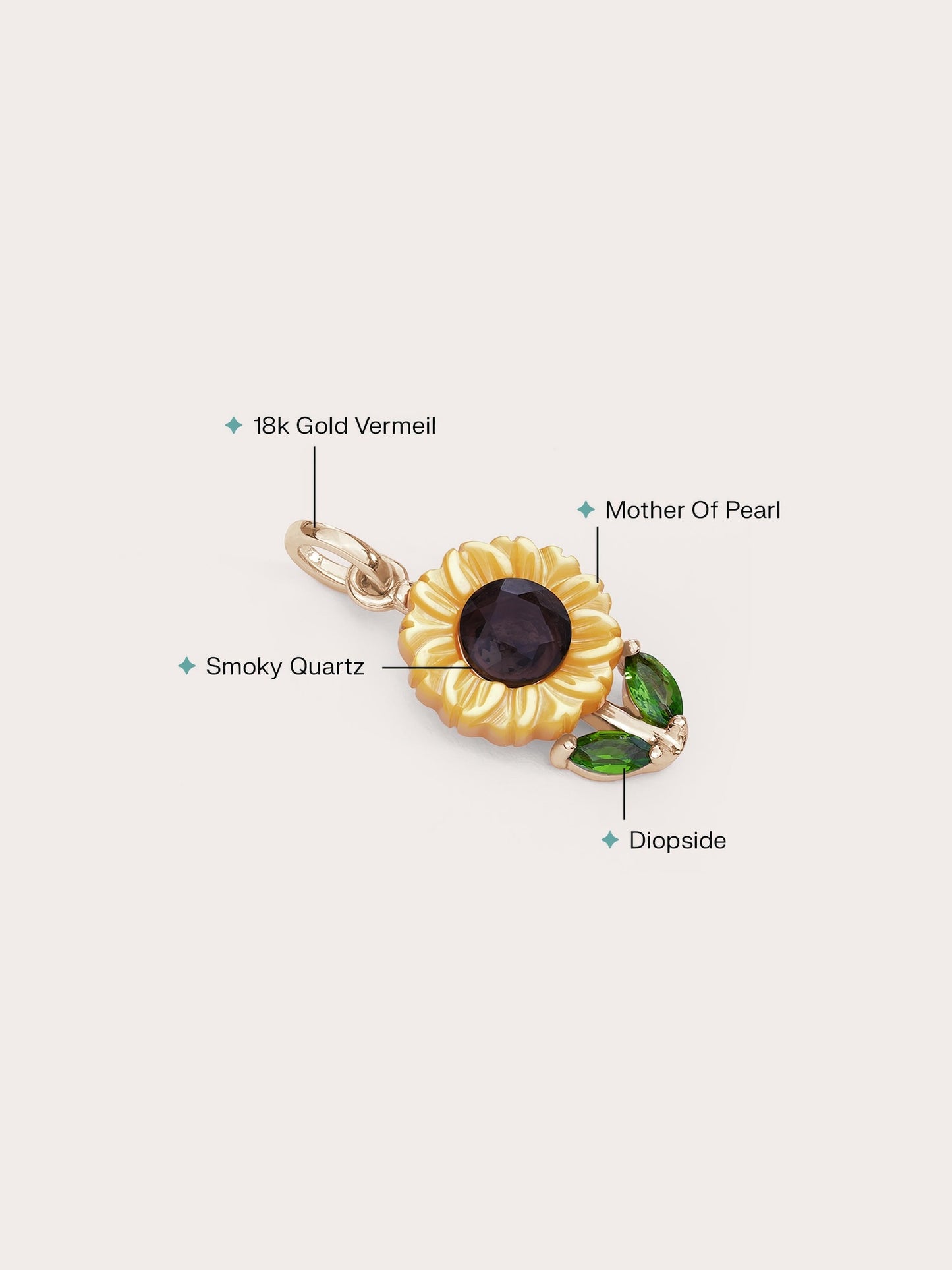 Carved Sunflower Charm in 18k Gold Vermeil from Mondays Made