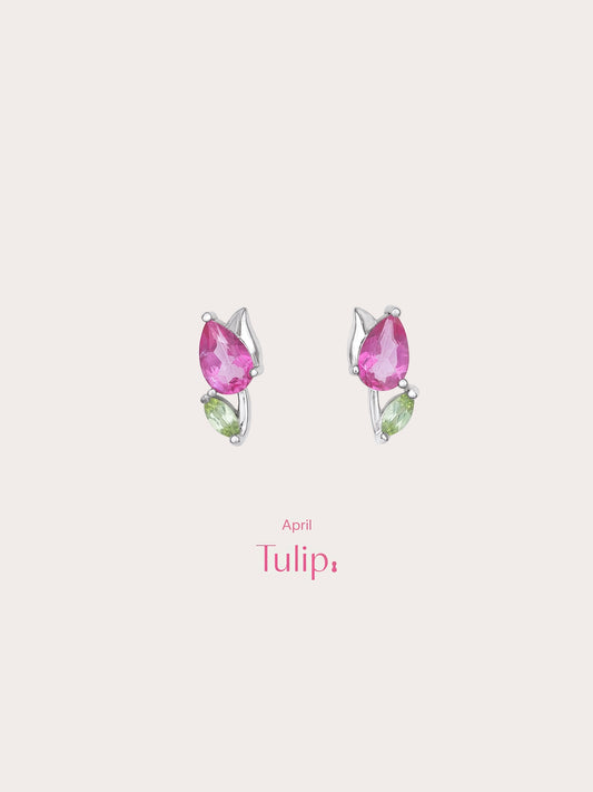 Tulip Stud Earrings in S925 Rhodium Vermeil from Mondays Made