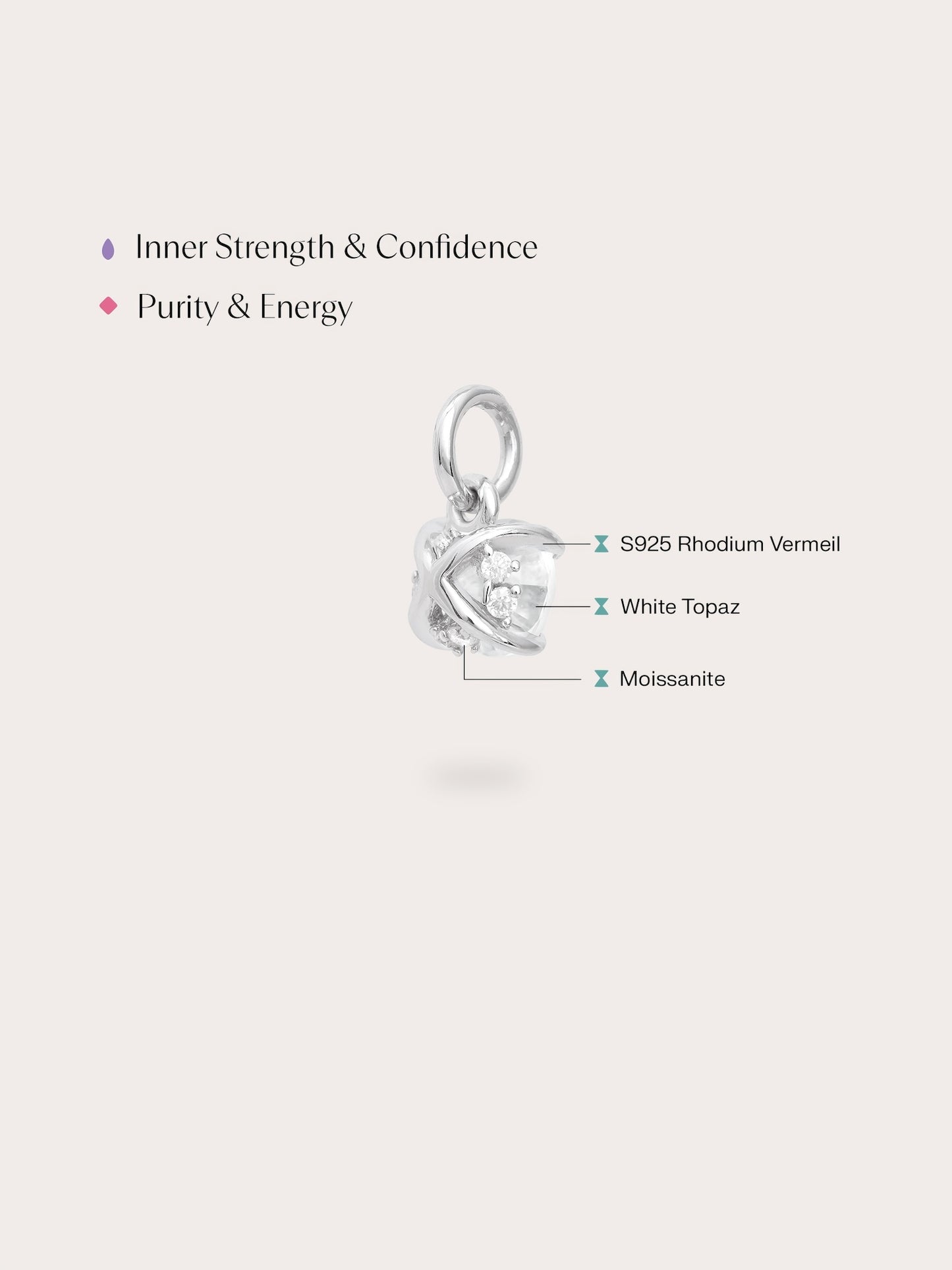 April Birthstone Charm - White Topaz in S925 Rhodium Vermeil from Mondays Made