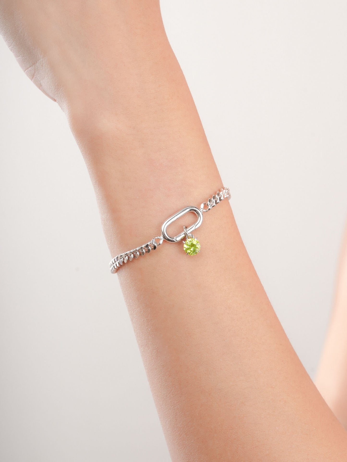 August Birthstone Charm - Peridot in S925 Rhodium Vermeil from Mondays Made