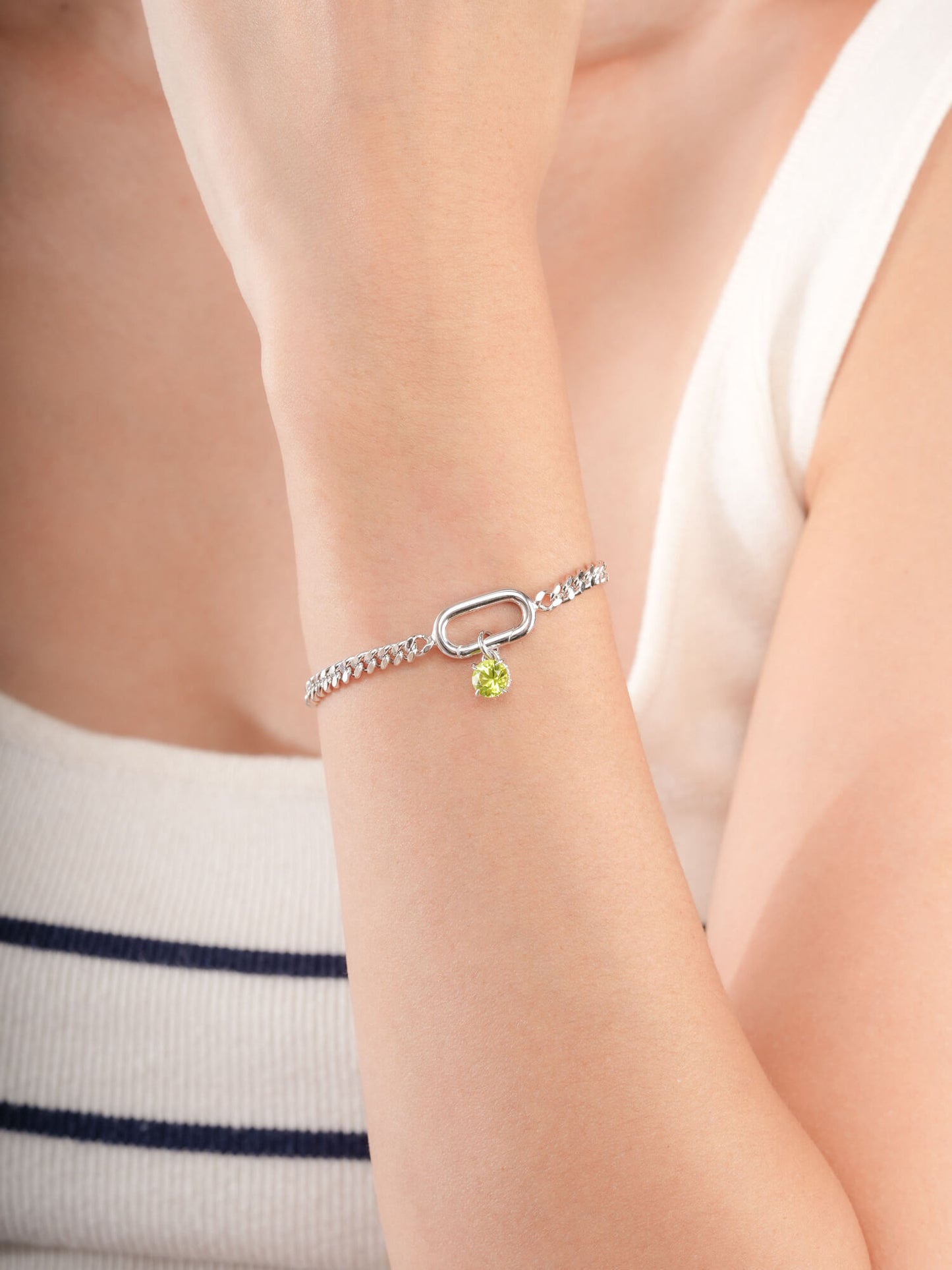 August Birthstone Charm - Peridot in S925 Rhodium Vermeil from Mondays Made