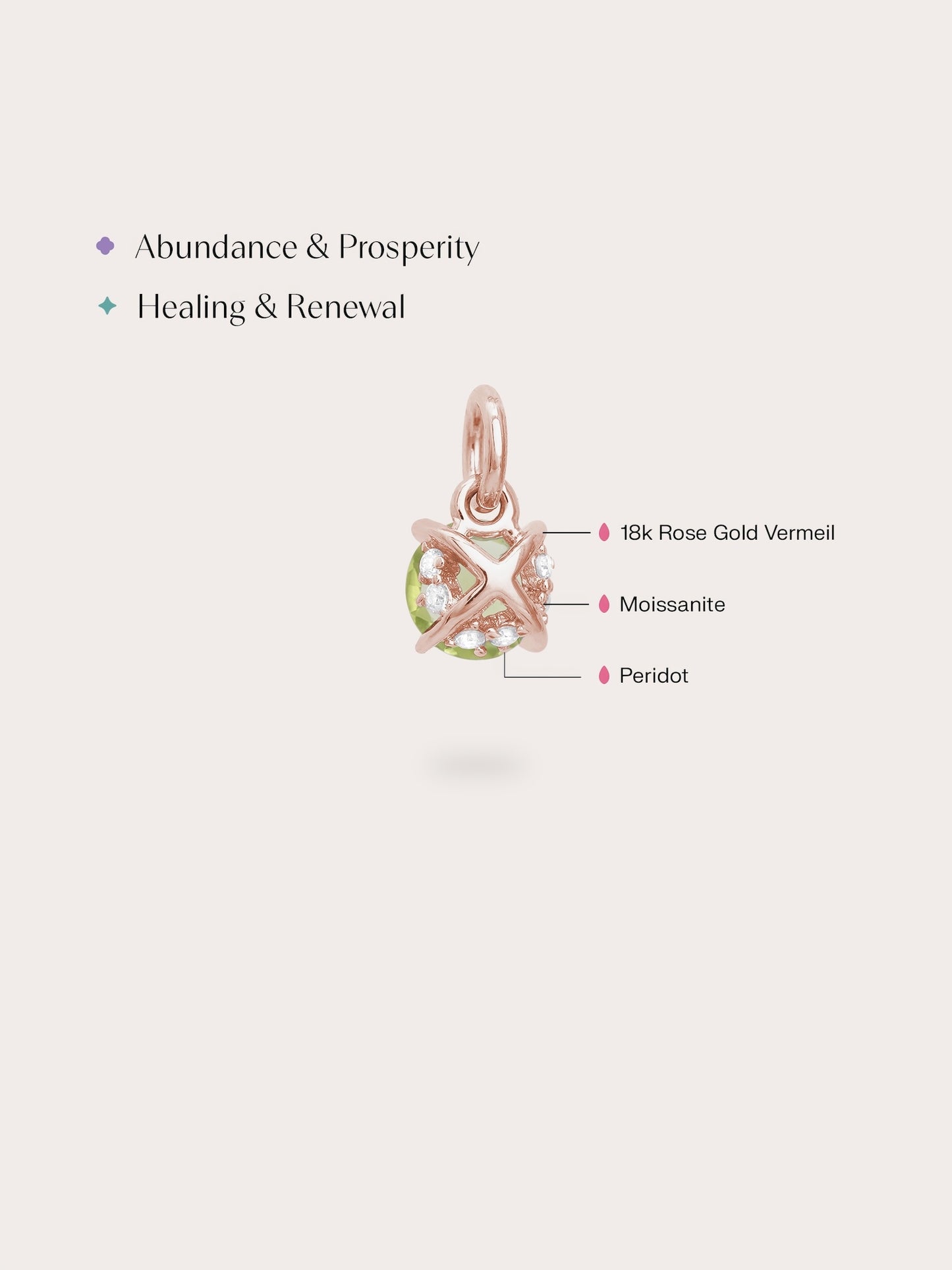 August Birthstone Charm - Peridot in 18k Rose Gold Vermeil from Mondays Made
