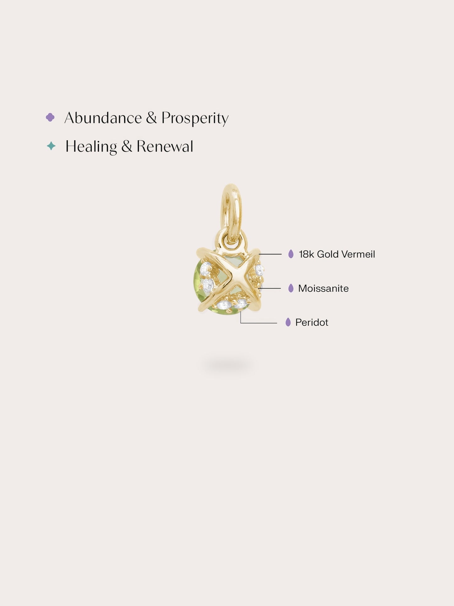 August Birthstone Charm - Peridot in 18k Gold Vermeil from Mondays Made