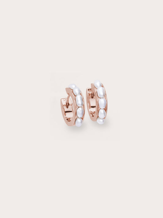 Baroque Pearl Row Huggie Earrings in 18k Rose Gold Vermeil from Mondays Made