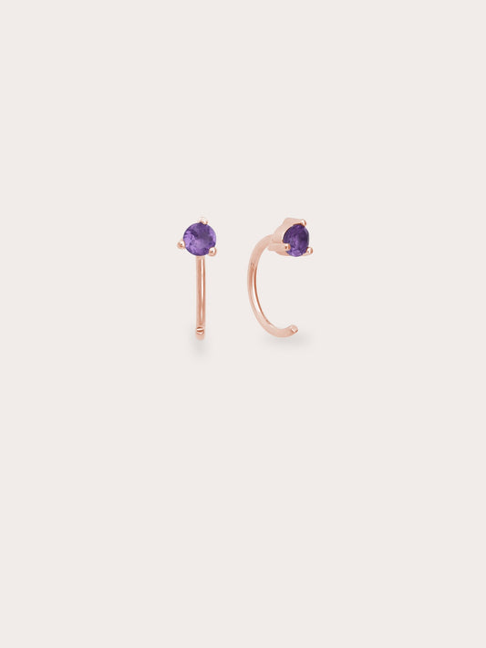 February Birthstone Mini Hoop Earrings - Amethyst in 18k Rose Gold Vermeil from Mondays Made