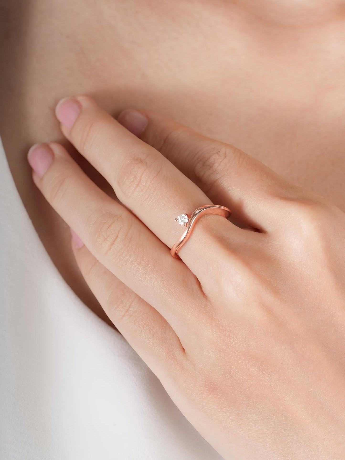 Floating Moissanite Wave Ring in 18k Rose Gold Vermeil from Mondays Made