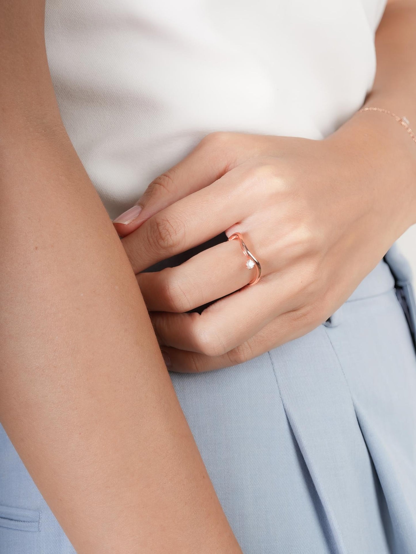 Floating Moissanite Wave Ring in 18k Rose Gold Vermeil from Mondays Made