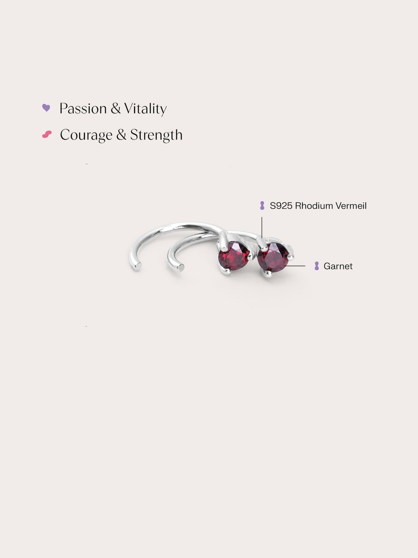January Birthstone Mini Hoop Earrings - Garnet in from Mondays Made