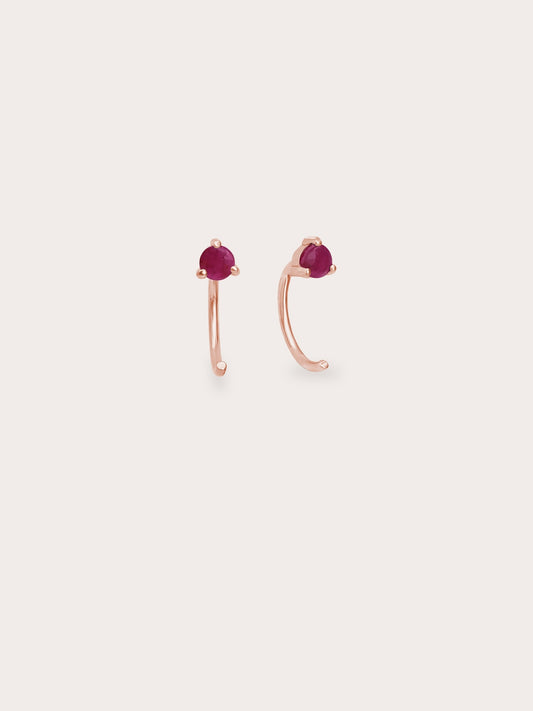 July Birthstone Mini Hoop Earrings - Ruby in 18k Rose Gold Vermeil from Mondays Made