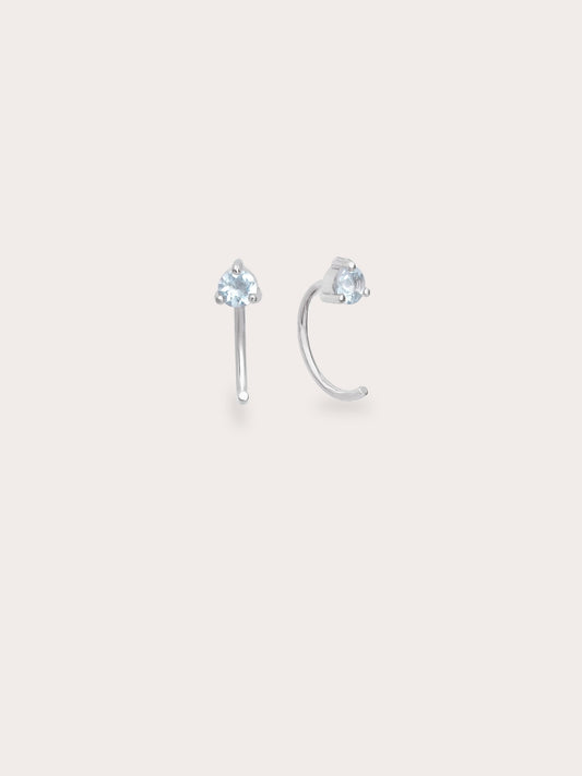 March Birthstone Mini Hoop Earrings - Aquamarine in S925 Rhodium Vermeil from Mondays Made
