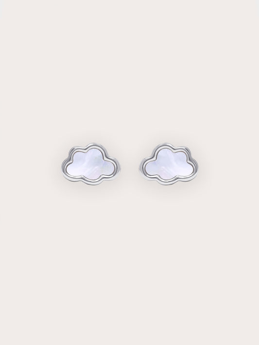 Mother of Pearl Cloud Stud Earrings in S925 Rhodium Vermeil from Mondays Made