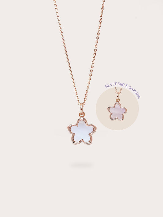Mother of Pearl Sakura Reversible Necklace in 18k Rose Gold Vermeil from Mondays Made