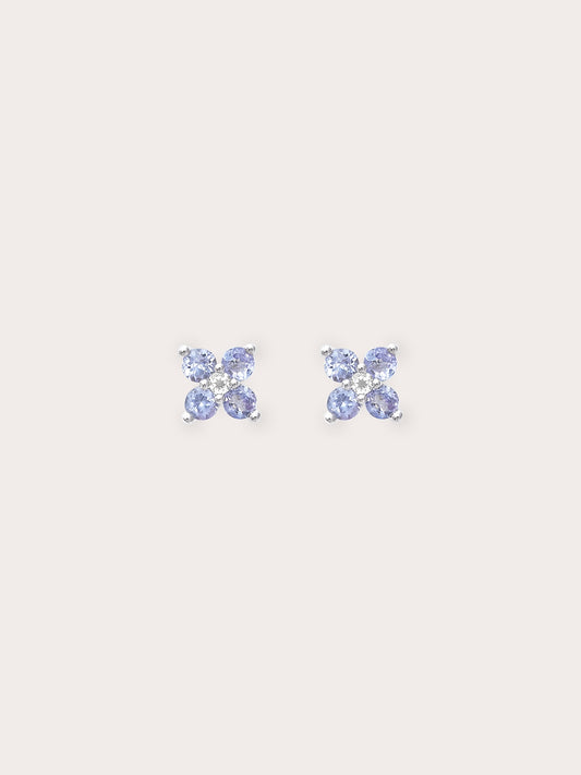 Periwinkle Clover Stud Earrings - Tanzanite in S925 Rhodium Vermeil Pair from Mondays Made