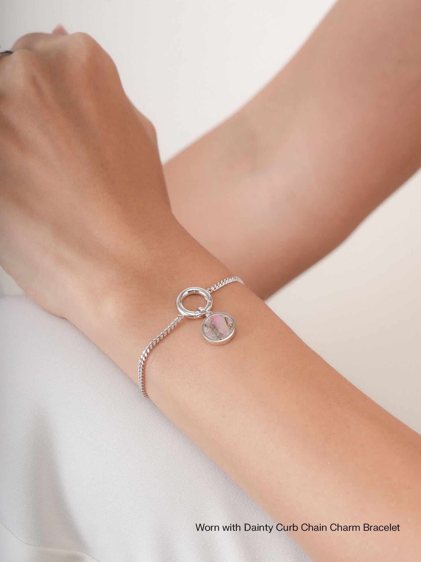 Pink Opal Copper Reversible Coin Charm in S925 Rhodium Vermeil from Mondays Made