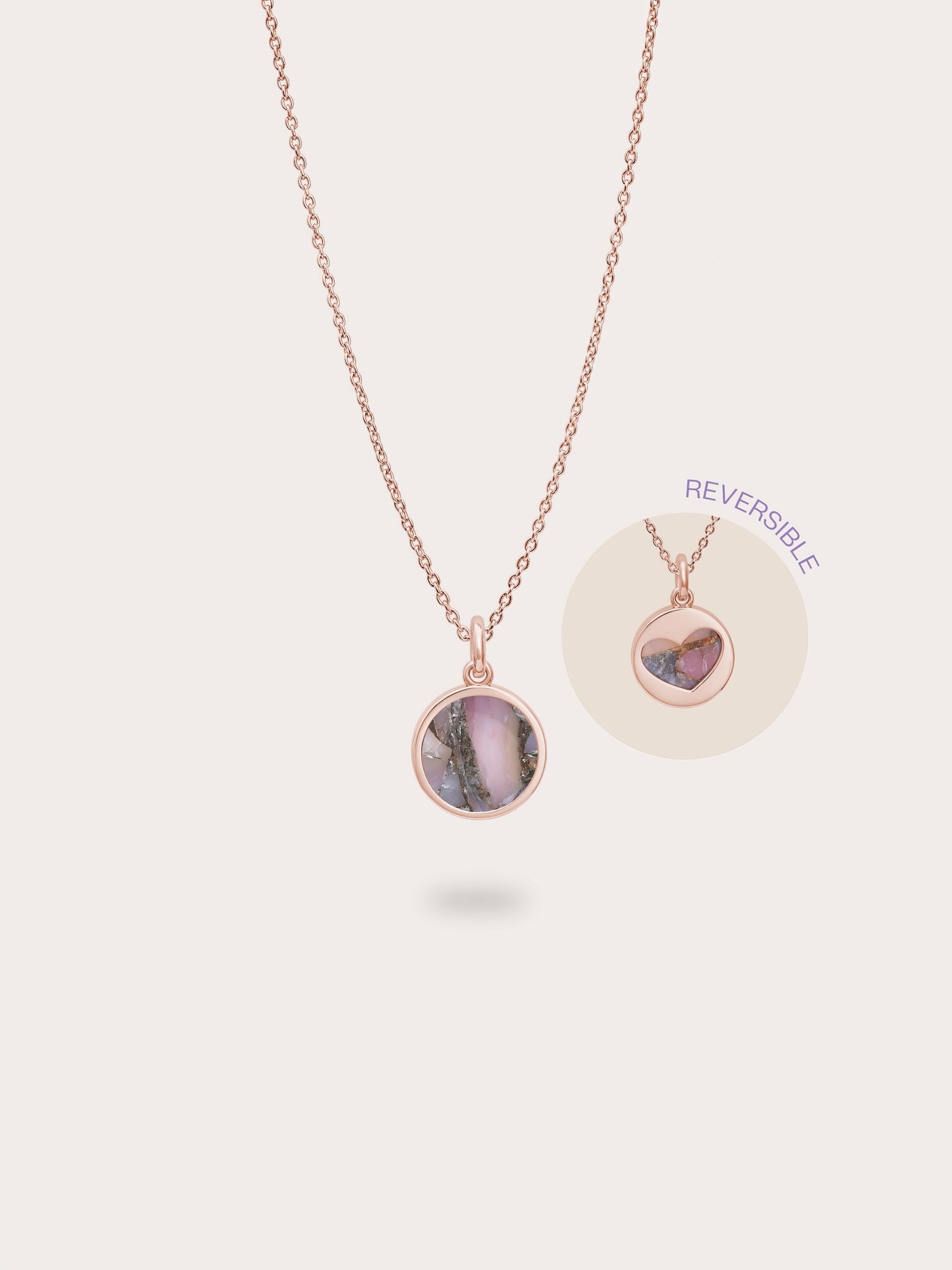 【threetimes】Pink coin necklace Pink Opal Copper Reversible Coin Necklace | Mondays Made