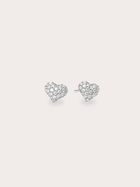 Puffy Heart Pavé Moissanite Stud Earrings in S925 Rhodium Vermeil from Mondays Made