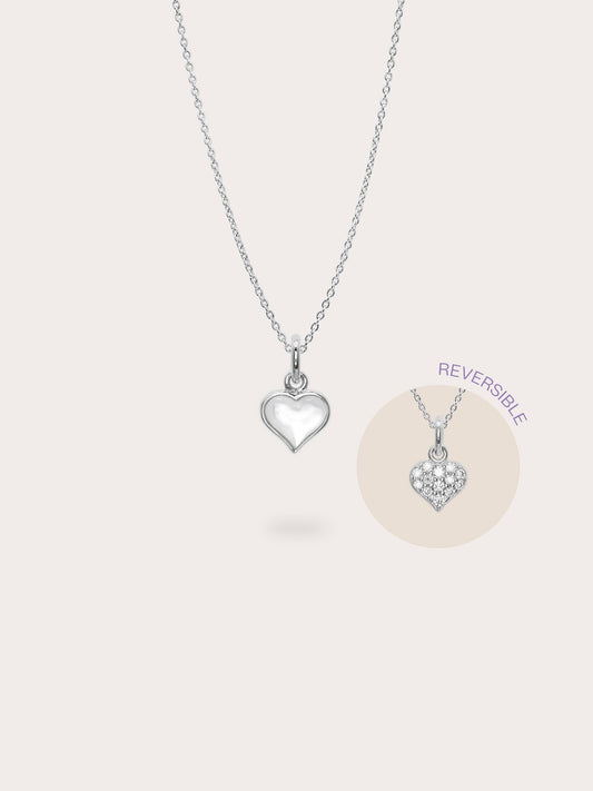 Puffy Heart Reversible Necklace in S925 Rhodium Vermeil from Mondays Made