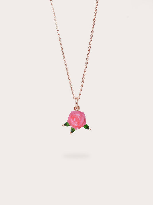 Carved Rose Necklace in 18k Rose Gold Vermeil from Mondays Made