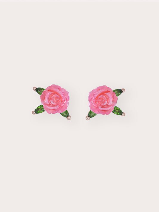 Carved Rose Stud Earrings in 18k Rose Gold Vermeil from Mondays Made