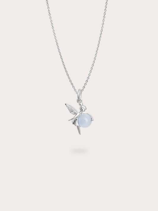 Serenity Fairy Necklace - Aquamarine in S925 Rhodium Vermeil from Mondays Made
